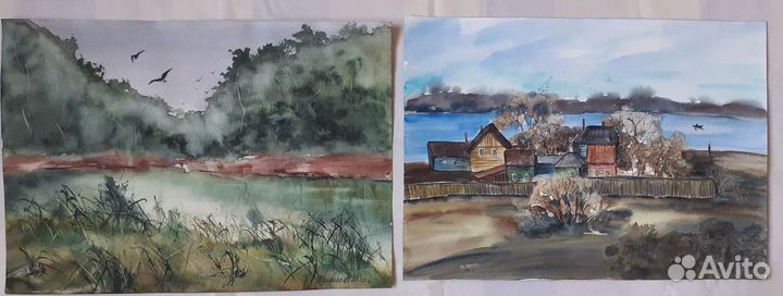 Картины акварелью: пейзажи, 10 шт