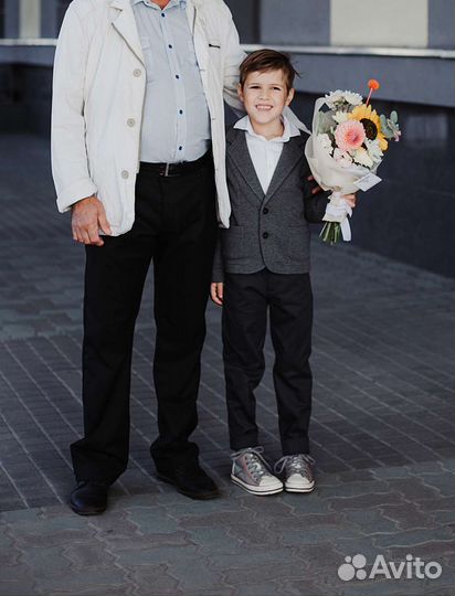 Костюм пиджак и брюки button blue, серые, 122