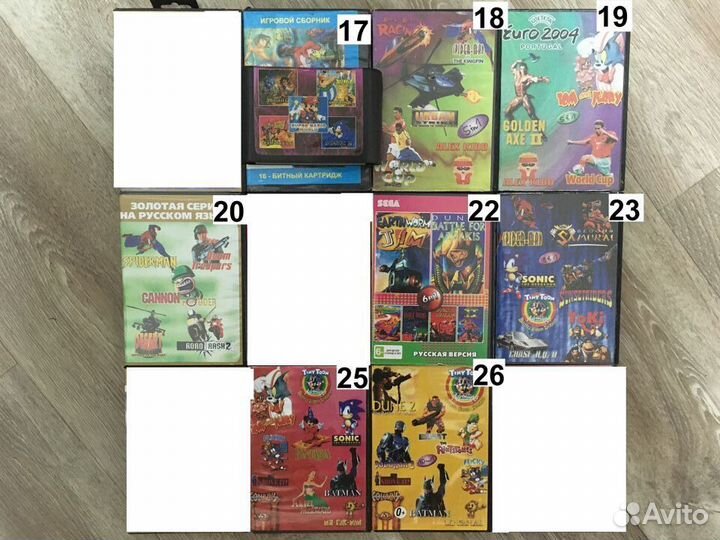 Картриджи Sega много-вки в боксах из 90-х (24 шт.)