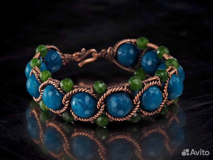 Агатовый браслет Медь Ручная работа WireWrapArt