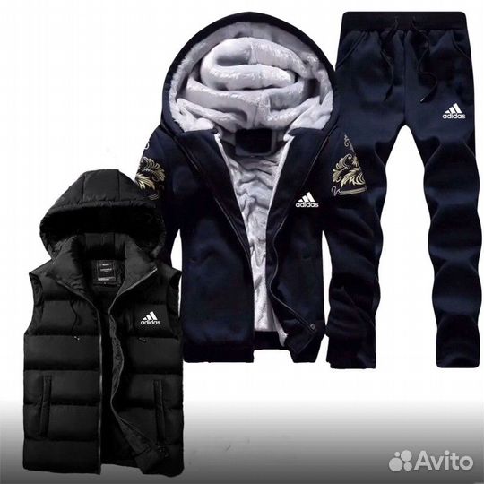 Спортивный костюм тройка Adidas мех флис