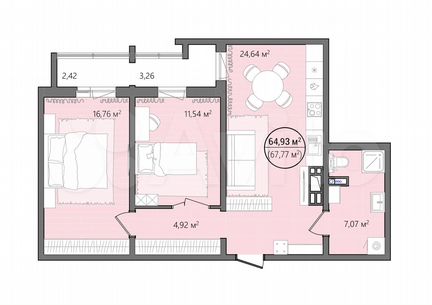 2-к. квартира, 71,2 м², 12/14 эт.