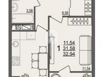 1-к. квартира, 32,9 м², 2/10 эт.