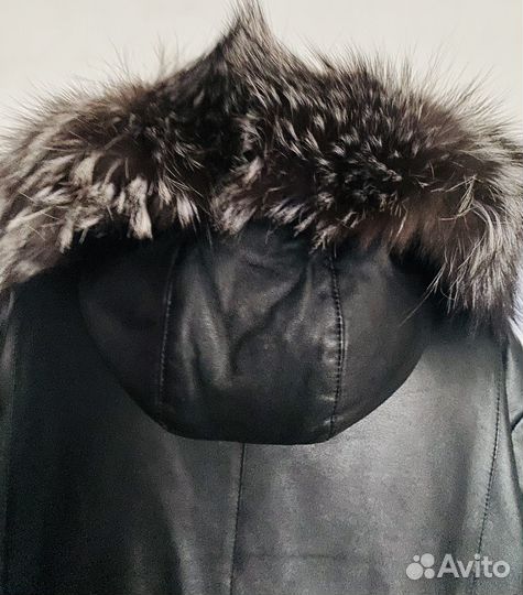Куртка кожаная женская 54 56 с капюшоном