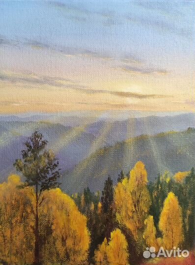 Картины маслом, мини, 20*15, осень, лесной пейзаж