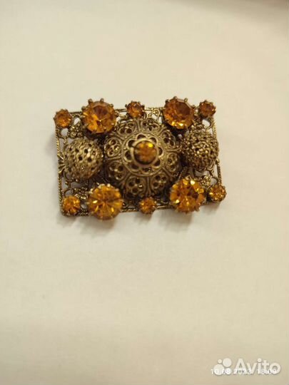 Брошь винтажная+Натуральный янтарь