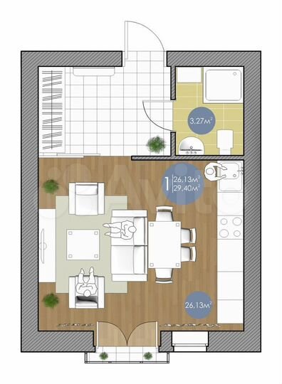 Квартира-студия, 29,4 м², 2/5 эт.