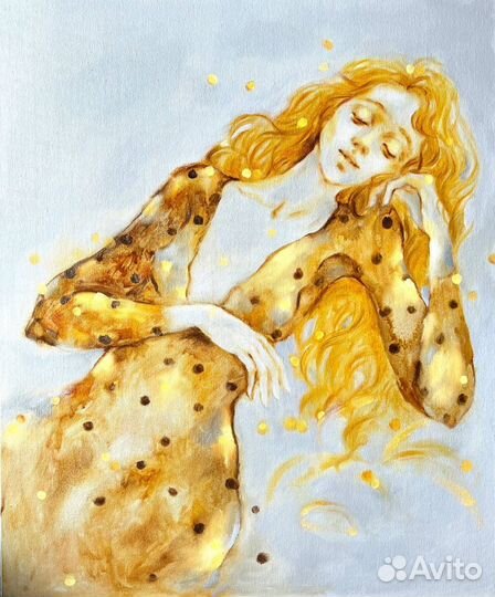 Картина маслом девушка золото безмятежность сон