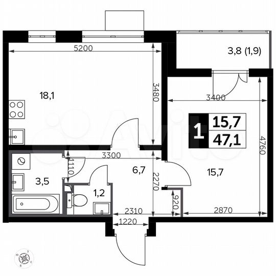 1-к. квартира, 47,1 м², 2/20 эт.