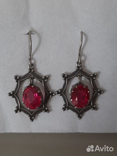 Серьги винтаж серебро 875 корунд СССР