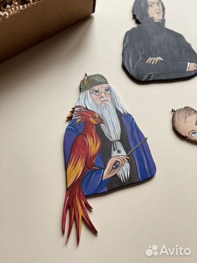 Набор деревянных елочных игрушек Хогвартс