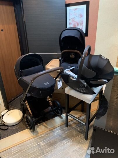 Коляска cybex priam 4 3 в 1 deep balck, rose gold