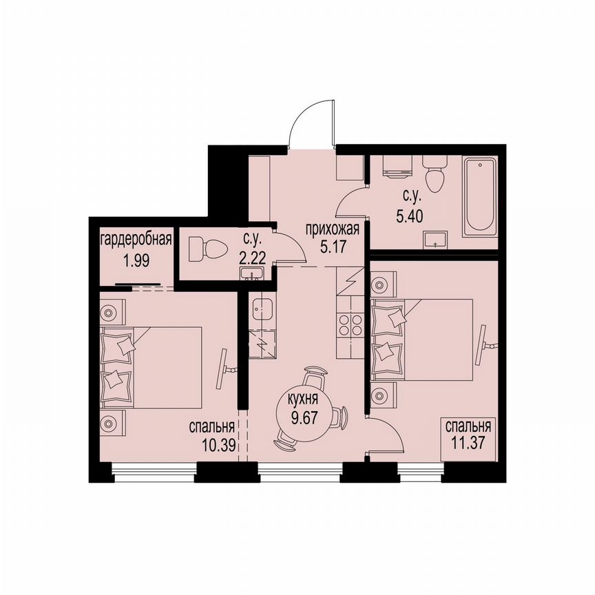 2-к. квартира, 46,2 м², 2/12 эт.