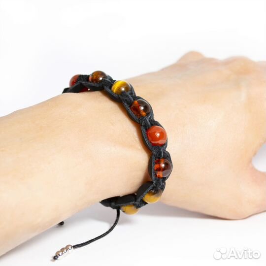 Кожаный браслет оберег с натуральными камнями