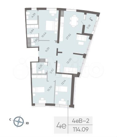 4-к. квартира, 114,1 м², 5/14 эт.