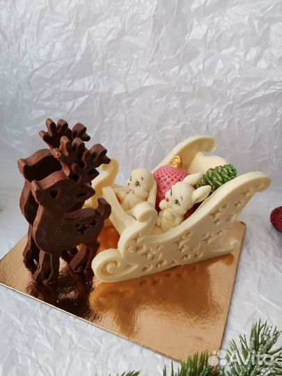 Молд форма силиконовая новый год сани олени