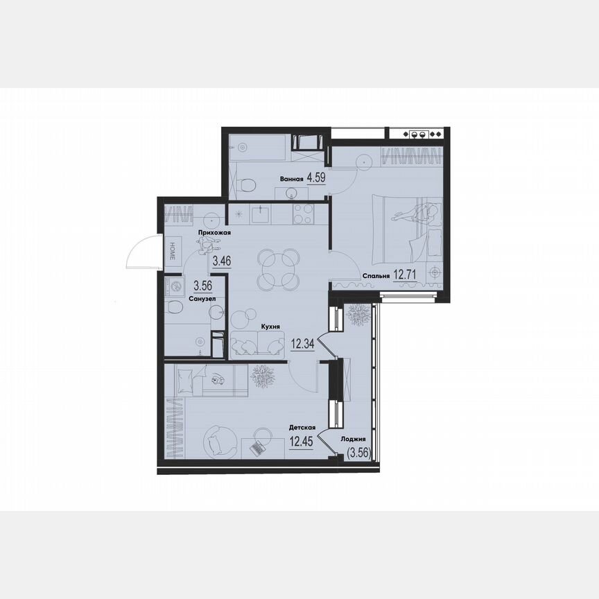 2-к. квартира, 50,9 м², 6/12 эт.