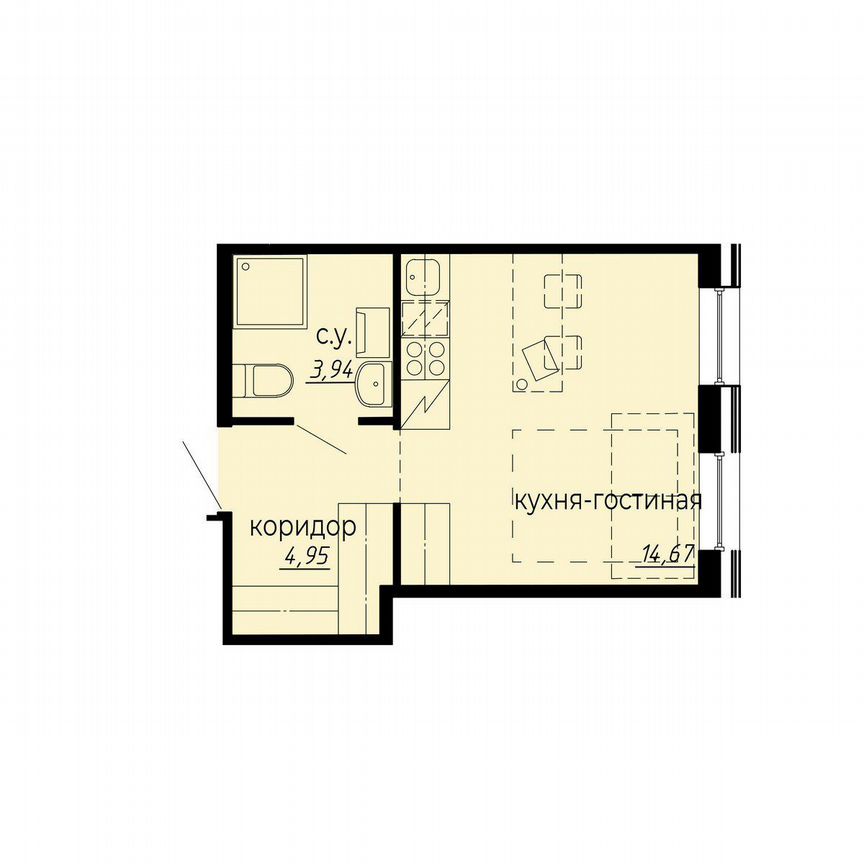 Апартаменты-студия, 23,6 м², 3/10 эт.