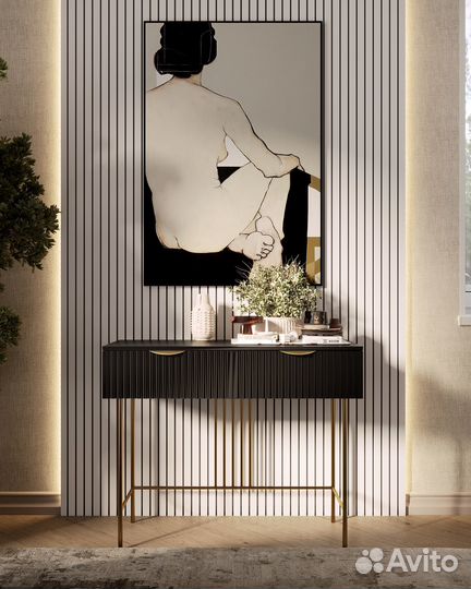 Консоль черная с рифленым фасадом