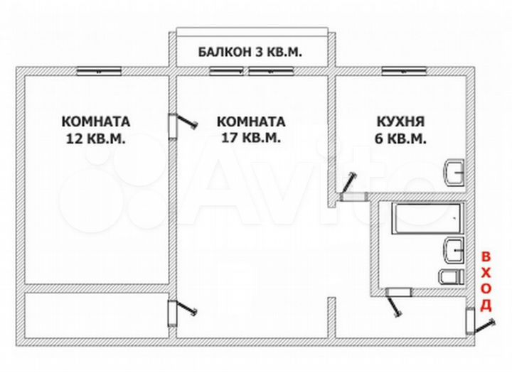 2-к. квартира, 44,9 м², 2/3 эт.