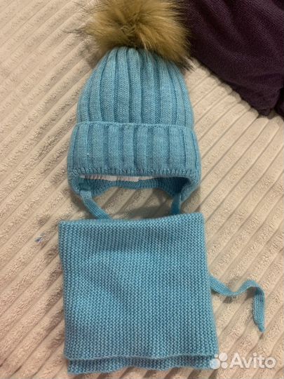 Комплект шапка и снуд голубой