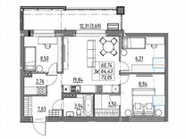 3-к. квартира, 66,5 м², 3/3 эт.