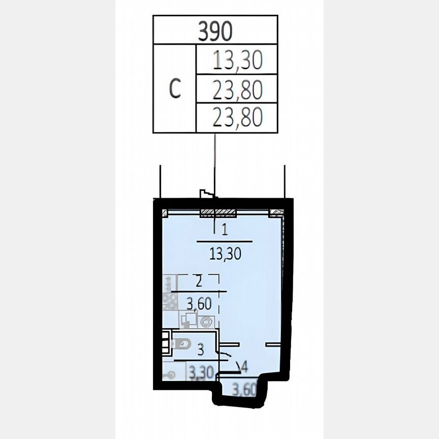 Квартира-студия, 23,8 м², 25/60 эт.