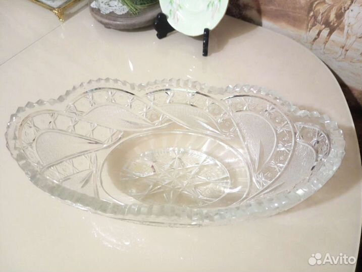 Хрустальный салатник-ладья СССР