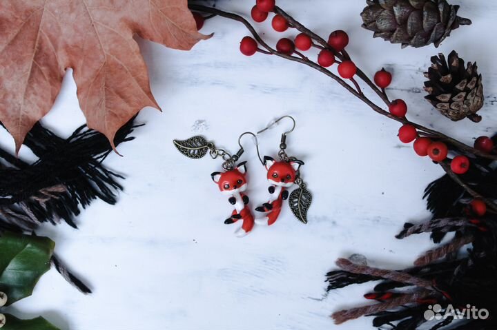 Сережки лисички из полимерной глины