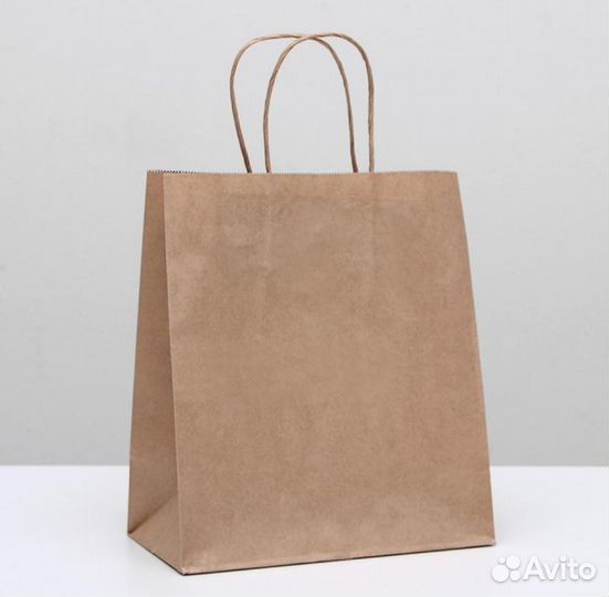 Бумажный крафт пакет с ручками 25х22х12 см