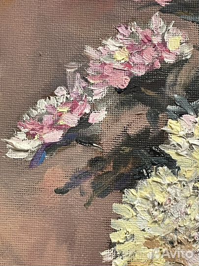 Картина маслом Букет Цветы Хризантемы, холст