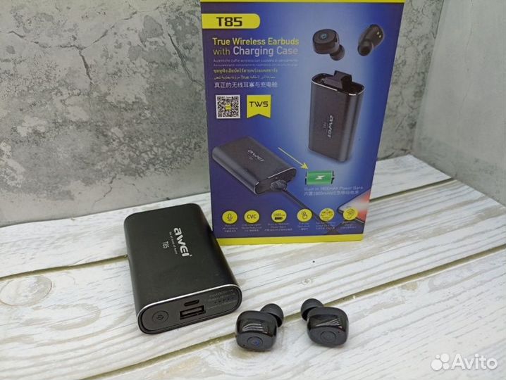Беспроводные наушники Awei T85 + кейс Powerbank