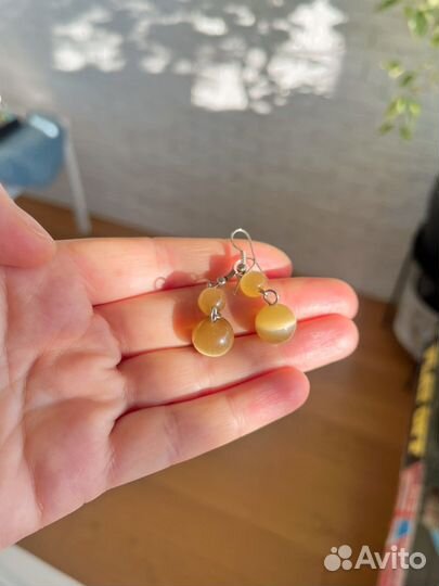 Бусы, браслет, серьги Кошачий глаз