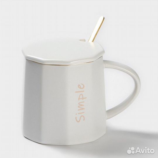 2 шт. Кружка керамическая с ложкой Simple, 350 мл