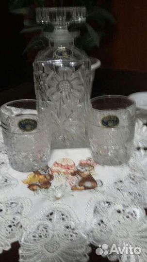 Хрустальный штоф и два стакана-богемия