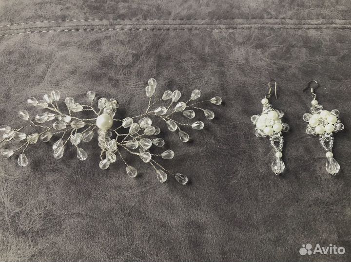 Свадебное украшение хрусталь сережки заколка