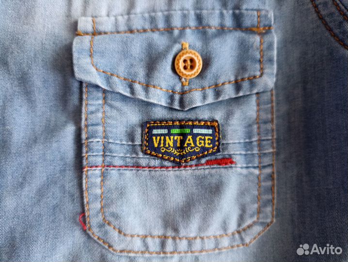 Детская джинсовая рубашка д/мал, разм 134-140