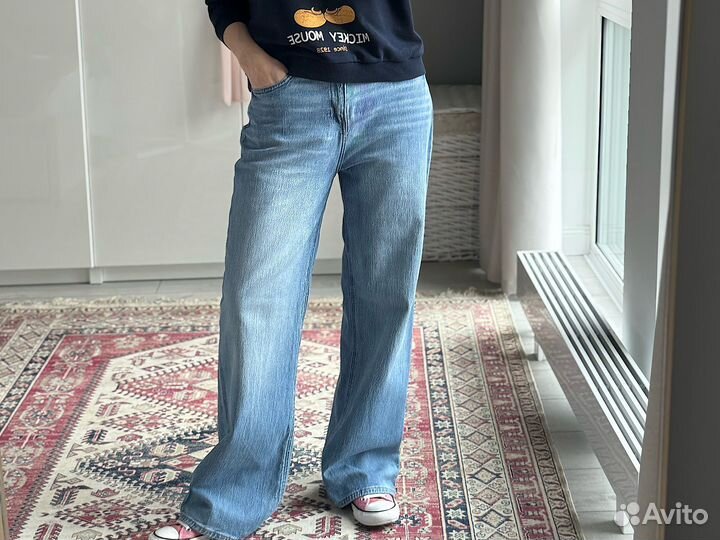 Джинсы женские широкие 46 48 голубые