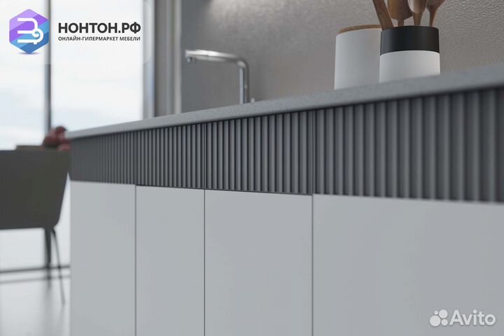 Кухня Оливия 2.0м белый снег софт / графит софт