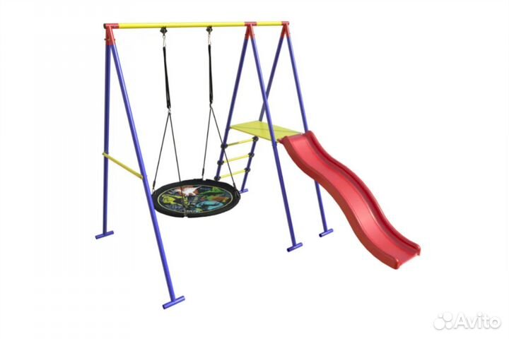 Детские уличные качели с горкой и качели-гнездо