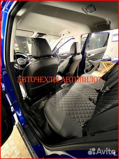 Чехлы Автопилот Kia Seltos из экокожи чёрные Ромб