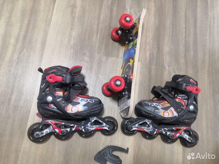Роликовые коньки детские раздвижные и скейт борд