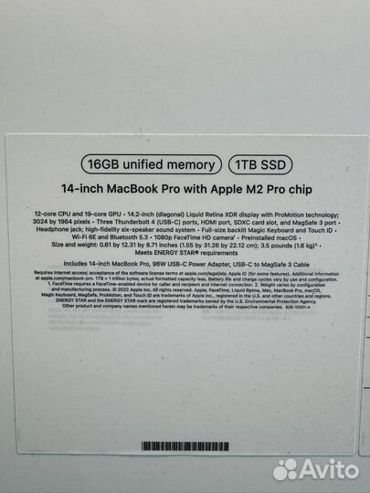 Macbook pro 14 M2 pro 16gb 1tb Space Новый