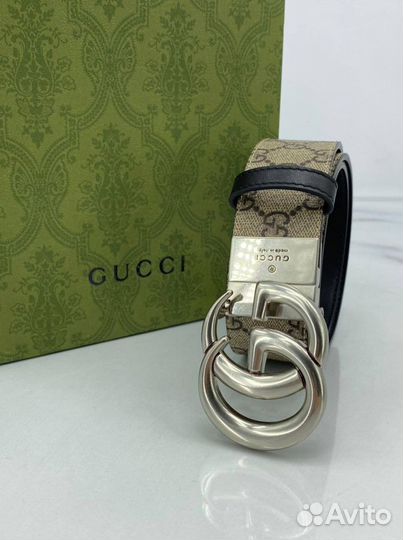 Мужской кожаный ремень Gucci двухсторонний новый
