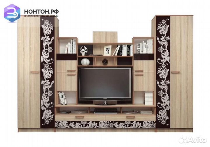 Гостиная Багира дуб сонома / стекло каштан