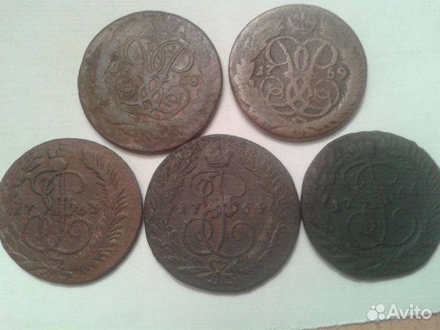 Лот монет -5 двушек Елизаветы и Екатерины