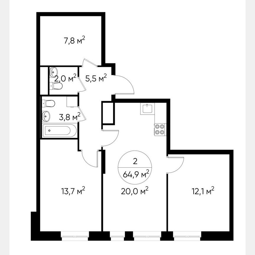 2-к. квартира, 64,9 м², 11/19 эт.