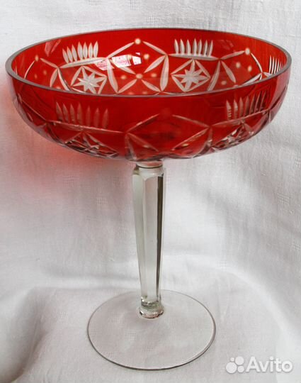 Большая ваза для фруктов Рубиновое стекло-хрусталь