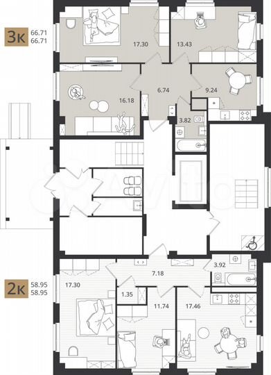 3-к. квартира, 59 м², 1/7 эт.