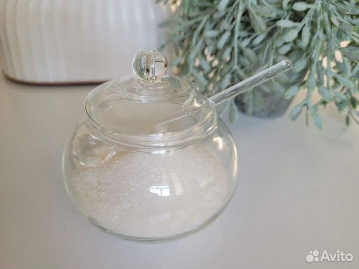 Сахарница с ложечкой стекло